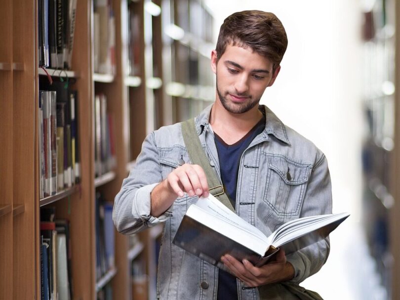 college student, library, man